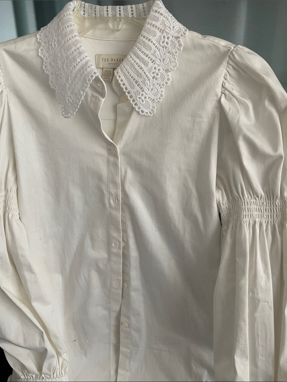 Ted Baker White Lace Collar Button-Up cotton Blouse size 1 or small